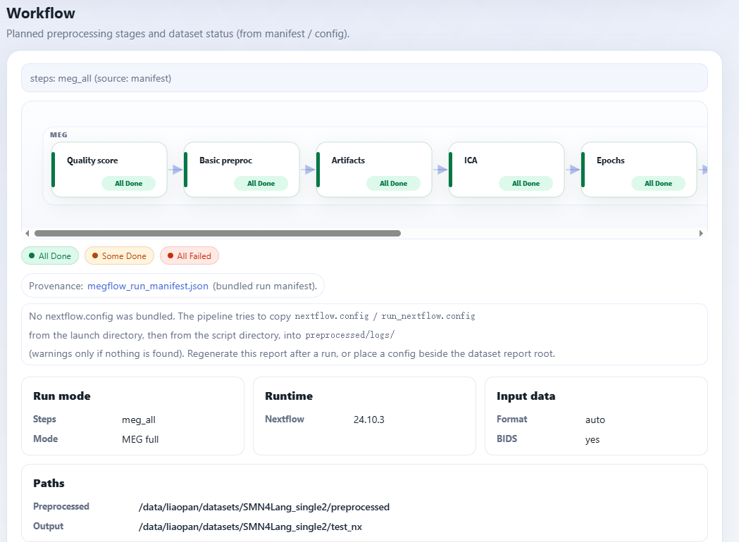 MEGFlow workflow diagram in the static report.